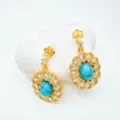 Vintage Gold Türkis Zirkonia Blumen Ohrstecker elegante Statement Schmuck Accessoires neu - Ohrstecker / Leere Fassung / Gold