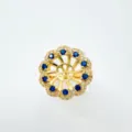 Goldener Blumen Ringrohling mit blauen Steinen und Zirkonia für DIY Schmuckherstellung. - Ring (Leere Fassung) / Gold