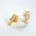 Gold plated butterfly pendant with pearl and cubic zirconia details, elegant jewelry piece. - Stud Earrings / Natural Pearl / Gold