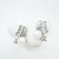 Elegant butterfly pearl earrings detail, shiny cubic zirconia, dainty jewelry accessory. - Stud Earrings / Natural Pearl / Silver