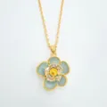 Gold plated camellia flower pendant necklace with blue enamel and crystal stones for women. - Pendant Only (Without Chain) - Green - Empty Setting