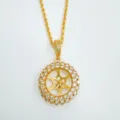Goldplattierte runde Strass Anhänger Halskette mit schönem Blumenrad Design für Damen Modeschmuck - Anhänger Ohne Kette / Ohne Kette / Gold