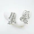 Silver plated butterfly DIY earring mountings with sparkling cubic zirconia for pearls - Stud Earrings / Empty Setting / Silver