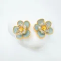 Camellia Flower Zirconia Earrings Light Blue Enamel Gold Plated Fashion Jewelry Variant Item - Earrings - Green - Empty Setting