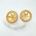 Vergoldeter Strass runder Ohrring Anhänger Accessoire glänzendes Modeschmuck Stück - Ohrringe (Leere Fassung) / Gold