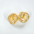 18k gold plated copper diy round stud earrings blank with clear cubic zirconia stones. - Stud Earrings / Gold (Empty Setting)