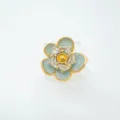 Gold plated blue enamel flower ring with sparkling cubic zirconia crystals for women jewelry. - Ring - Green - Empty Setting