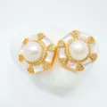 Exquisite hexagonal mother of pearl pearl earrings detail showcasing luxury craftsmanship. - White Shell Earrings (Acrylic Bead) / 1 Pair Pack / Gold