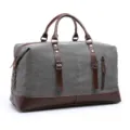 Vintage grijze canvas reistas met bruine lederen afwerking grote weekendtas bagagedra. - L / Grijs