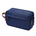 Borsa da toeletta blu impermeabile per trucco con doppia cerniera e pratico manico. - Blu Scuro