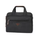 Borsa da lavoro per laptop in tela nera con manici in pelle marrone e scomparti multipli. - Taglia S / Nero