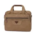 Resistente borsa da lavoro in tela marrone e borsa per laptop con pratici manici in pelle. - Taglia S / Kaki