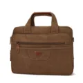 Borsa da lavoro in tela marrone resistente con manico in pelle, borsa per laptop versatile. - Taglia S / Caffè