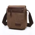 Men canvas shoulder bag casual messenger crossbody bag vintage brown stylish school book bag - S / Coffee
