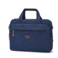 Borsa da lavoro in tela blu borsa a tracolla per laptop con dettagli in pelle marrone. - Taglia S / Blu scuro
