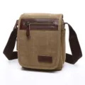 Men casual canvas messenger bag khaki single shoulder crossbody bag vintage travel school bag - S / Khaki