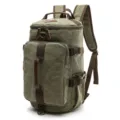 Green canvas backpack outdoor travel student school bag with durable leather accents and large capacity. - S / Army Green
