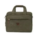 Borsa da lavoro in tela verde per laptop con dettagli in pelle borsa a tracolla. - Verde militare