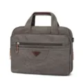 Borsa per laptop in tela grigia scura con manico in pelle per lavoro e affari. - Grigio