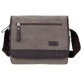 Canvas messenger bag for men, casual vintage shoulder bag with multiple pockets and flap. - L / Military Gray