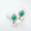 Vintage Palast Stil Türkis Perle Ohrringe elegante silberne Damen Schmuck Accessoires - Ohrstecker / Acrylperle Dekor / Silber