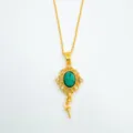Vintages goldenes Schmuckanhänger Halskette mit grünem Edelstein und feinen Strasssteinen. - Nur Anhänger / Leere Fassung / Gold