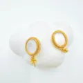 Retro vergoldete Perlmutt Ohrstecker Rohling Basis, elegante vintage geometrische Schmuck. - Ohrstecker / Leere Fassung / Gold