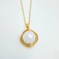 Gold geometric pearl pendant necklace close-up, elegant crystal frame detail shot for women fashion. - Pendant Only (Without Chain) (Natural Pearl) / Large / Gold