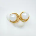Elegant geometric pearl earrings crafted with copper and 18k gold plating, retro style. - Stud Earrings (Natural Pearl) / Large / Gold