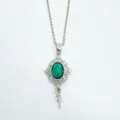 Vintage Gruen Tuerkis Anhaenger Halskette Mit Verzierter Silbernen Kette Schmuck Zubehoer - Nur Anhänger / Leere Fassung / Silber