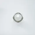 Vintage pearl pendant with geometric diamond halo, elegant fashion jewelry accessory. - Ring (Acrylic Bead) / Large / Silver