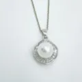Geometric pearl pendant necklace with sparkling zirconia and fine chain for women - Pendant Only (Without Chain) (Acrylic Bead) / Small / Silver