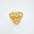 Gold plated filigree floral ring with zirconia stones vintage style elegant finger jewelry - Three-Leaf Style (Empty Setting) / Gold