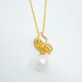 Gold plated butterfly pearl pendant necklace sparkling cubic zirconia delicate jewelry gift. - White Shell Butterfly Pendant (With Natural Pearl) / Pendant Only (Without Chain) / Gold