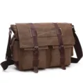 Vintage brown canvas messenger bag for men multi pocket casual shoulder laptop business bag - L / Coffee