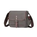 Borsa a tracolla in tela grigia con dettagli in pelle marrone, borsa casual per tutti i giorni. - Grigio
