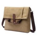 Borsa a tracolla in tela casual da uomo, messenger vintage con manico e cinghia. - Kaki