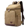 Freizeitreisetasche aus Segeltuch für Herren, großer Laptop Schulrucksack mit Lederelementen. - Khaki