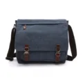 Ανδρική Τσάντα Ώμου από Καμβά Vintage Casual Messenger Τσάντα με Δερμάτινα Λουριά - L / Σκούρο μπλε