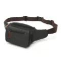 Men casual dark grey canvas waist pack with multi pockets and brown adjustable strap. - Black