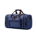 Borsa da Viaggio in Tela Blu Impermeabile Borsa da Weekend con Cinghie Marroni - Blu scuro