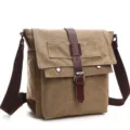 Men's retro canvas shoulder bag casual crossbody satchel vintage business book bag daily use - S / Khaki