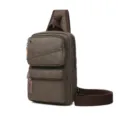 Casual dark brown canvas sling bag, stylish mens womens daily crossbody chest bag. - Khaki
