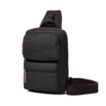 Casual canvas chest bag for men and women, multi-pocket sling backpack, dark grey color. - Black