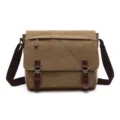 Men casual canvas messenger bag vintage retro crossbody shoulder bag for business and travel. - M / Khaki