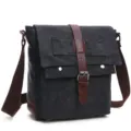 Men casual canvas shoulder bag stylish business crossbody bag dark grey daily use - S / Black