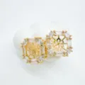 Exquisite geometric square crystal stud earrings with gold plated copper and central floral design. - Geometric Style - Gold - Empty Base