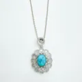 Vintage Silber Türkis Zirkonia Cluster Anhänger Halskette Eleganter Blumenschmuck - Nur Anhänger (Ohne Kette) / Leere Fassung / Silber