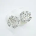 Exquisite geometric square rhinestone ear studs with delicate hollow flower design details. - Geometric Style - Silver - Empty Base