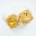 Gold DIY jewelry accessory with micro zirconia and shell clover for custom earrings. - Earrings (Empty Setting) / White-Gold